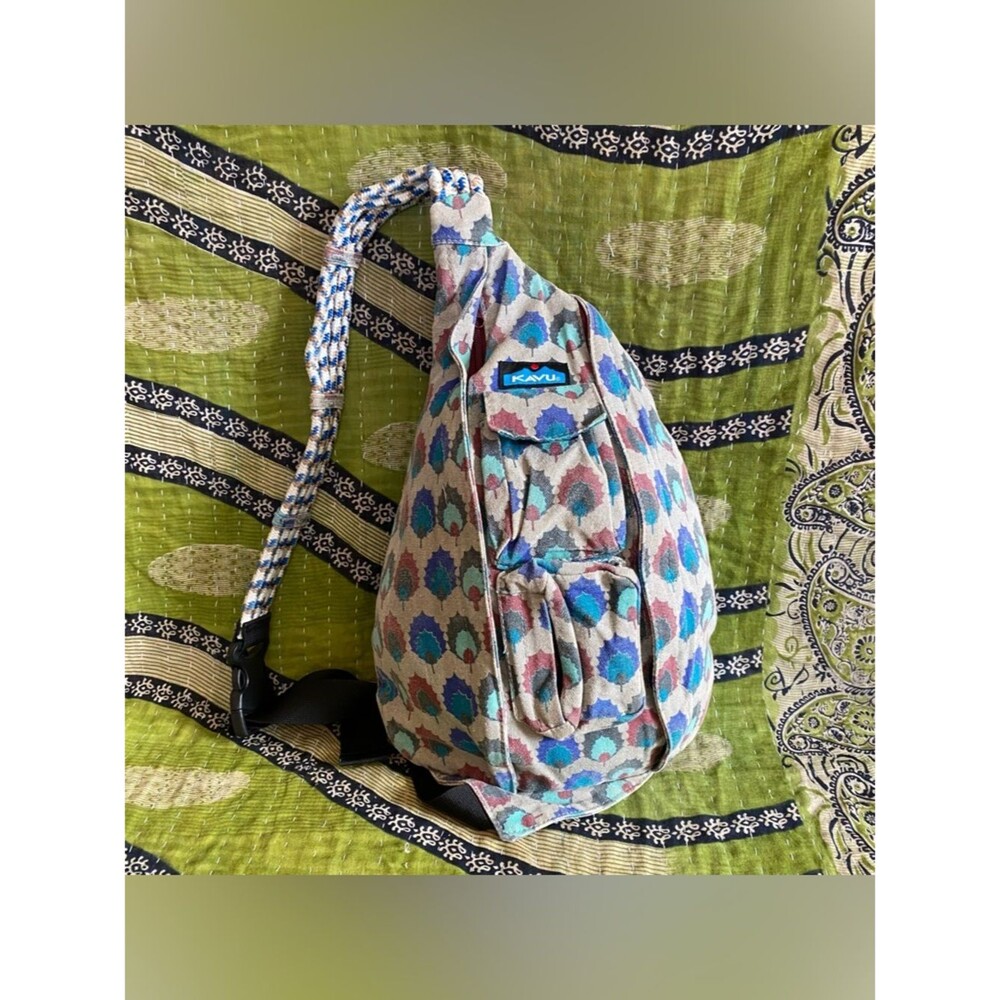 Retired Kavu Gray Holly Pattern Rope Sling Back Pack Gorpcore Outdoor Inspired
